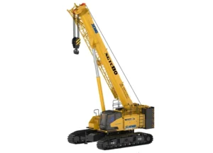 XGTC80 crawler crane by XCMG with extended boom and hook, isolated on white background