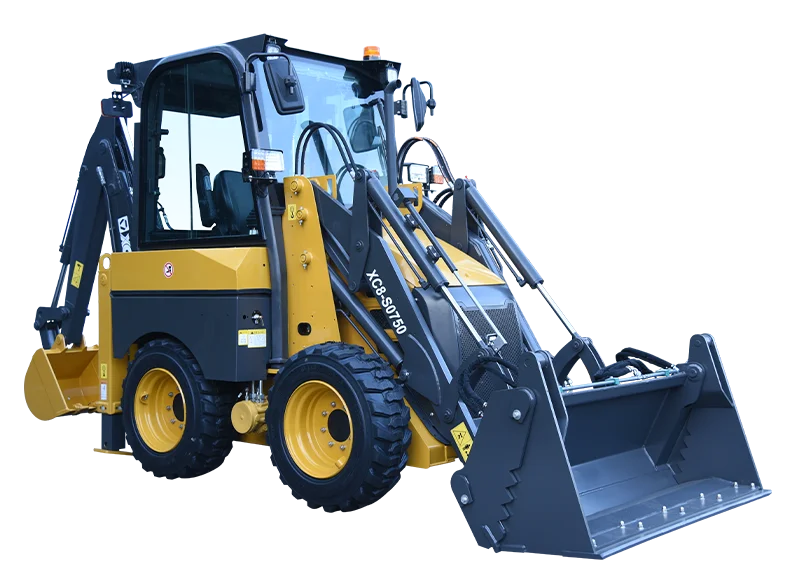 XCMG XC8-S0750 Backhoe Loader — 0.36 m3 bucket, 700 kg rated load, 0.06 m3 backhoe bucket, 2755 mm dig depth, 45 kW