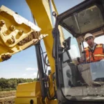 CAT 320 operator in the cab beside the boom foot