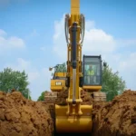 CAT 323 GC Excavator working in a trench, front view