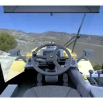 CAT 950 GC cab — steering wheel and two single-axis pilot levers