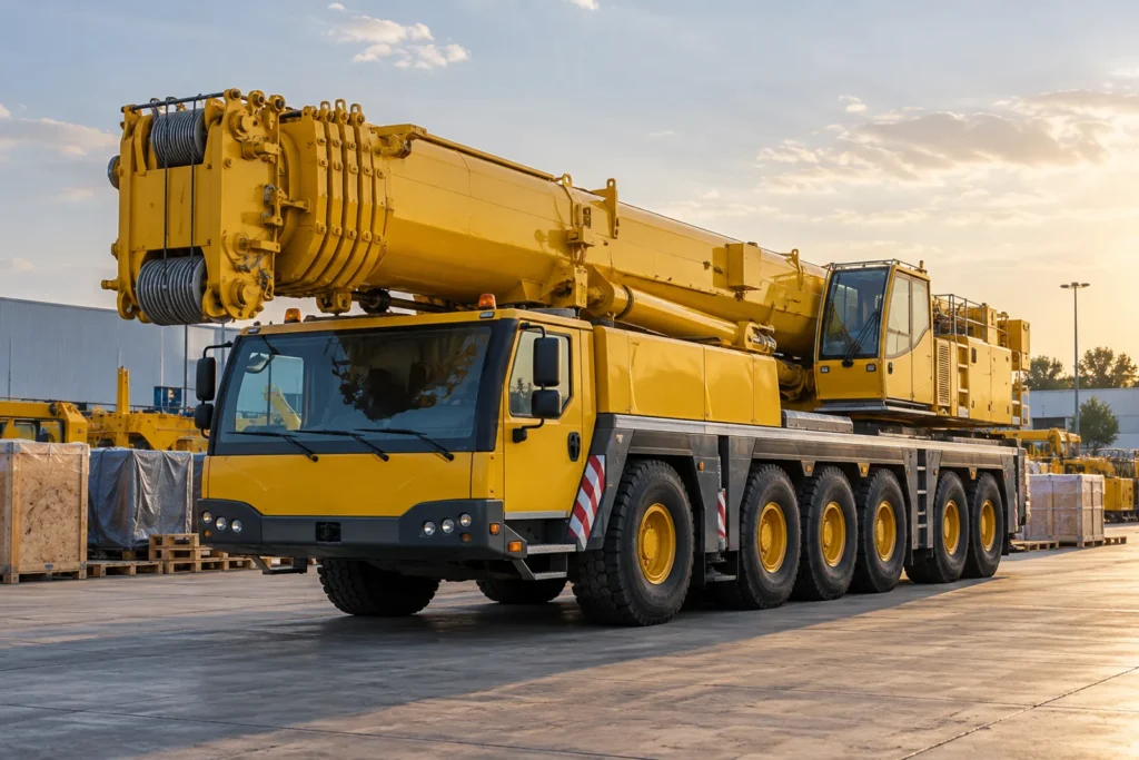Mobile crane prepared in a shipping yard