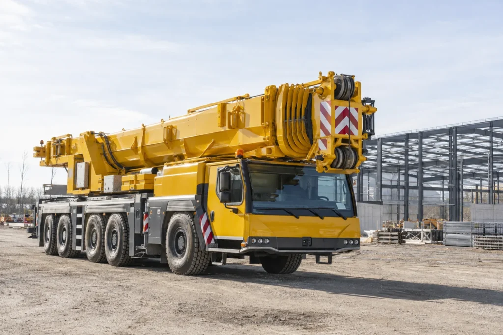 Truck crane parked at an industrial construction site
